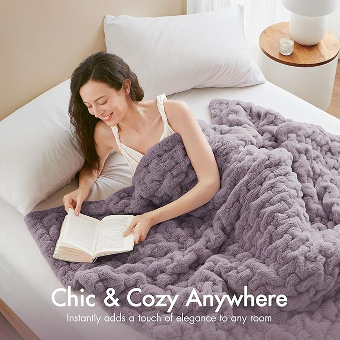 Madison Park Ruched Faux Fur Luxury Throw Lavender 50*60 Premium Soft Cozy Brushed Long Faux Fur For Bed, Coach or Sofa | Luxury, Premium, Soft Cozy Brushed Long Pile, All Season Plush Modern OEKO- TEX Certification Warm For Bed, Couch or Sofa