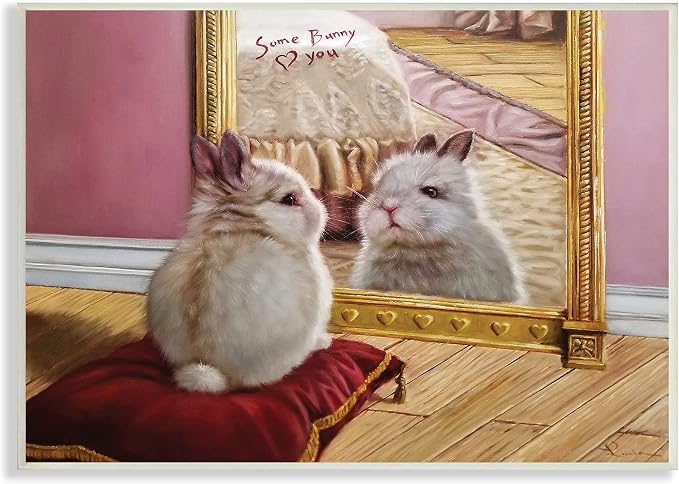 'Some Bunny Loves You Adorable Rabbit in Mirror'| Wall Plaque Art | Stupell Industries | 19 x 13 Inches, Easy to Hang and Sturdy, Made in USA, by Lucia Heffernan