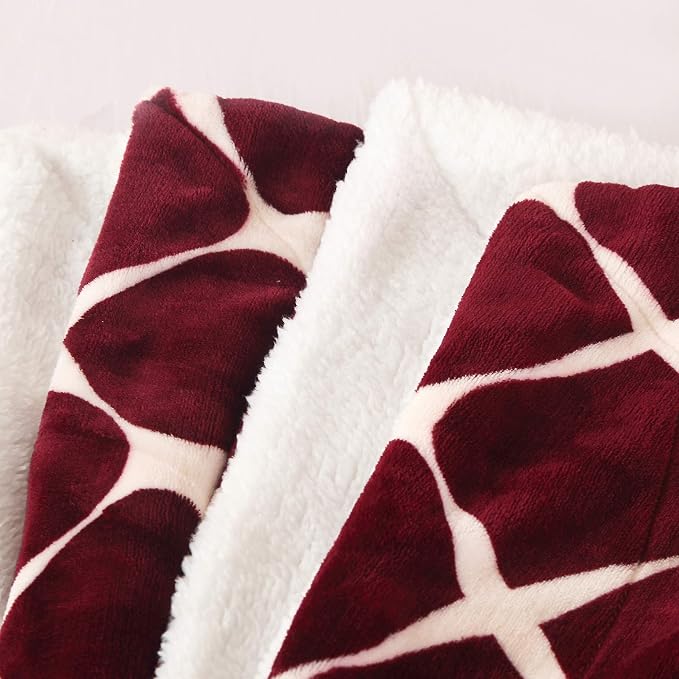 Elegant Comfort Luxury Ultra-Plush Velvet Touch FleeceThrow Soft, Warm, Cozy| Micromink Sherpa-Backing Reversible Blanket for Bed, Sofa and Couch, (50" x 60"), Bloomingdale Burgundy