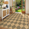 Lessymo Checkered Area Rugs 5x7 for Living Room, Washable Easy Jute Rug | Carpet for Outdoor Patio Backyard Dining Room Bedroom, Non Slip Farmhouse Indoor Mat, Stain Resistant, Diamond Brown/Beige