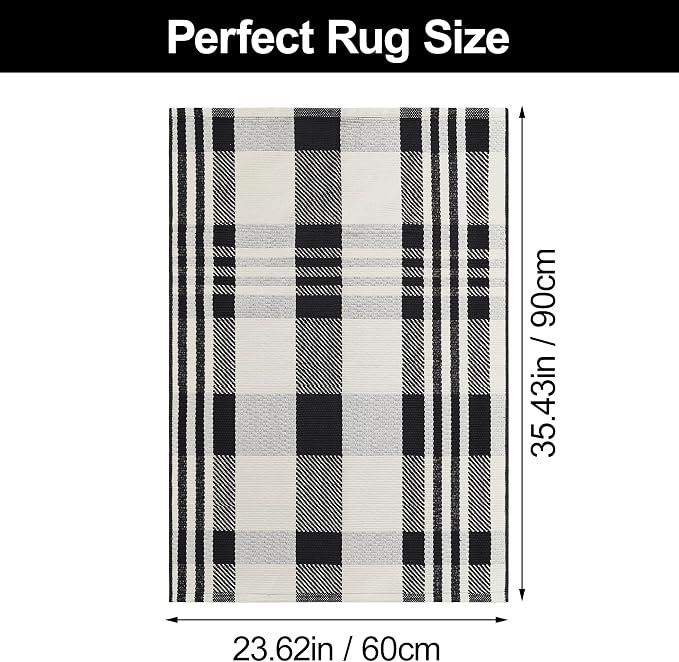 Buffalo Plaid Outdoor Rug 2x3 Check Black and Off White Grid Front Porch Door Mats Checkered Rug Washable Indoor Outdoor Rug Layered Area Rug for Entryway Farmhouse Decor Carpet