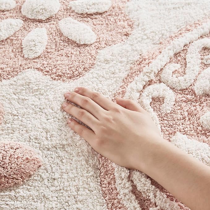 Madison Park Casablanca Tufted Cotton Bath Rug Non-Slip, Round 25", Pink | Luxurious Plush Bath Mat, Quick Dry, Soft, Machine Washable, Floral Pattern, Absorbent, Plush, OEKO-TEX, for Bathroom