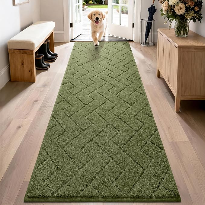 PURRUGS Dirt Trapping Door Mat 24" x 84", Non-Slip Machine Washable Entry Rug, Dog Doormat, Indoor Front Door Mat, Super Absorbent Entryway Rug for Muddy Shoes & Paws, Sage Green
