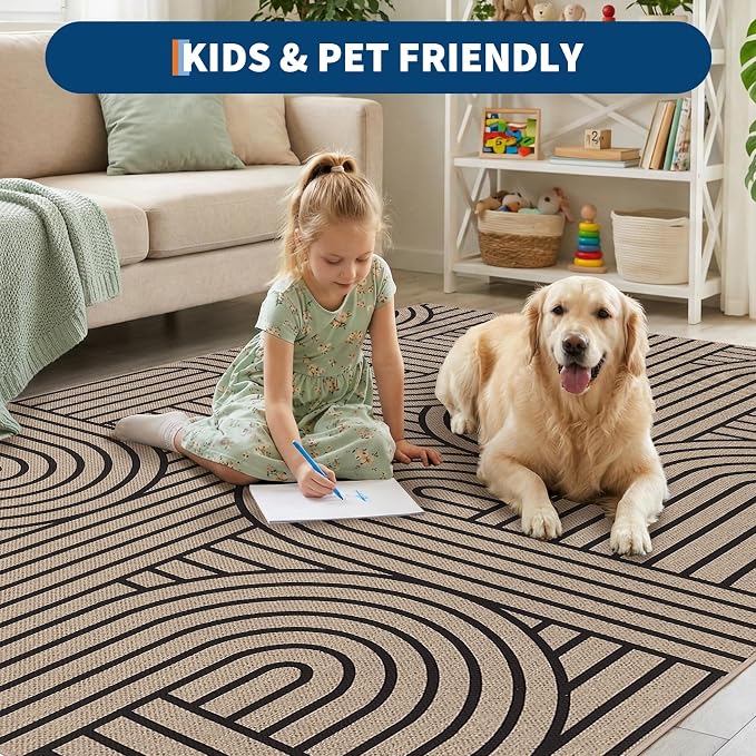 GarveeHome Easy Jute Rainbow Rug 2x3 Entryway Rug Indoor Outdoor Front Door Mat Neutral Non Slip Non Shedding Washable Farmhouse Kitchen Mat