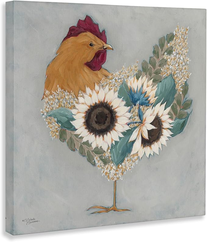 Stupell Industries Rooster Floral Blossom, 17 x 17 Inch Canvas Wall Art | Stupell Industries · By Michele Norman · Ready to hang · Farmhouse country charm for any room · Made in USA