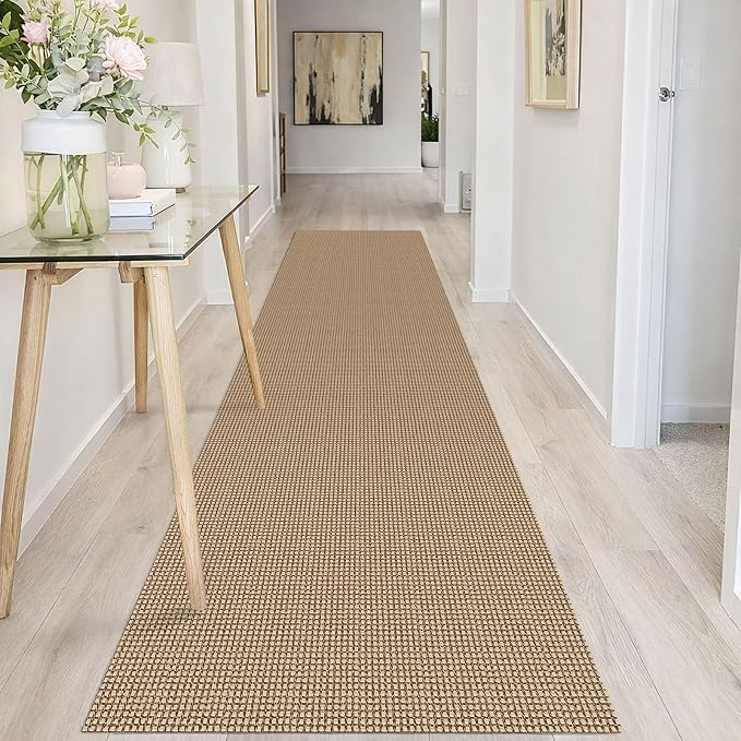 IOHOUZE Washable Runner Rug 2.6x10 Non Slip Rubber Backed Long Hallway Runner Entryway Runner Indoor, Kitchen Rugs Woven Cotton Floor Carpet for Hall Entrance, Orange/Tan/Brown