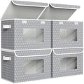 Univivi Fabric Foldable Storage Boxes with Lids, 4 Pack, Gray Star | 17 x 12 x 12 In Large Stackable Storage Bins with Lids, Closet Organizers and Storage Cube Basket for Home, Office, Bedroom