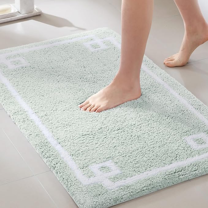 Madison Park Evan 100% Cotton Bath Runner Plush Absorbent, 24 x 72, Seafoam | Non-slip Backing, OEKO TEX, Luxurious Tufted Plush Bath Rug for Bathroom, Quick Dry, Spa Design Decorative for Shower Room