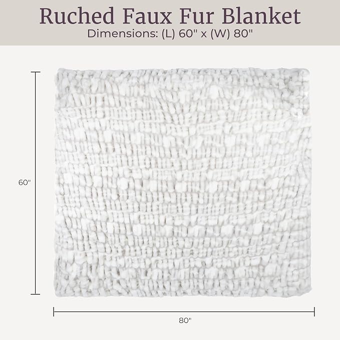 Lavish Home Oversized Ruched Faux Fur Blanket - 60x80-Inch Jacquard Faux Fur Queen-Size Throw for Sofas and Beds - Luxurious Bedding (Gray) | Machine Washable Jacquard Faux Fur Queen Size Throw for Sofas and Beds, Luxurious Bedding