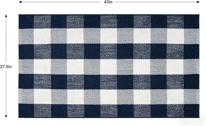 Navy Blue and White Buffalo Plaid Rug 2'4'' x 3'7'', Washable Farmhouse Non-Slip Checkered Doormat, Indoor Outdoor Floor Mat for Living Room, Bedroom, Entryway, Kitchen, Laundry Room