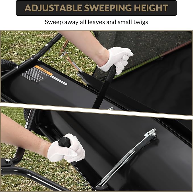 Garvee 52 in Tow-Behind Lawn Sweeper, 10 in Nylon Brushes, Universal Tractor/ATV Hitch, Never-Flat Wheels, Adjustable Height, Ideal for Leaves, Grass & Debris