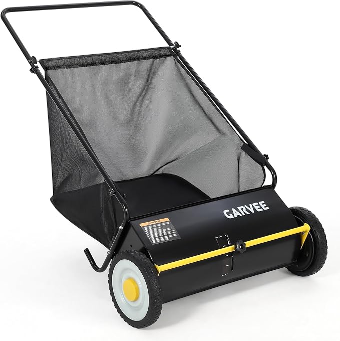 PeakPursuit Heavy-Duty Push Lawn Sweeper 26 Inch - 4 Spinning Brushes, 7Ft³ Large Capacity Collection Bag, Adjustable Height for Grass, Leaves & Debris On All Terrains