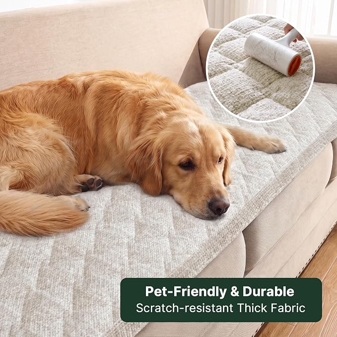 H.VERSAILTEX Chenille Couch Cover for Dogs Washable Soft Chair Armchair Covers Sectional Sofa Cover Heather Blending Non-Slip Thick Couch Furniture Protector Pet Bed Covers(Heathered Ivory, 28"x 47")