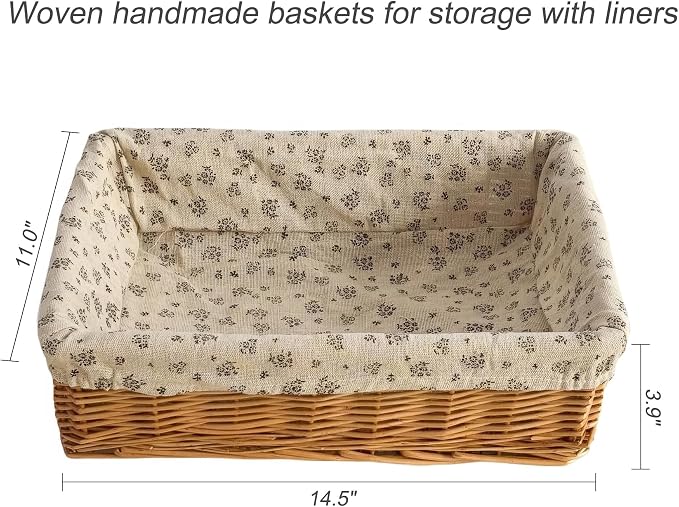Storage basket,Woven handmade baskets for storage with liners,Rectangle storage bins for shelves,Closet,Organizing (Wicker)