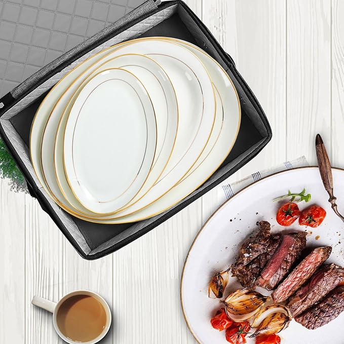 Quilted Platter Storage Case 2PACK-Fine China Storage Containers Hard Shell for Organizing,Stackable Plate Storage Containers with 8 Felt Dividers,dinnerware Storage,Moving Box,Moving Supplies | Stackable Plate Storage Containers with Hard Shell and 4 ...