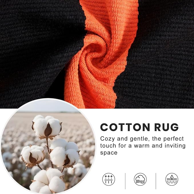 OLANLY Orange and Black Striped Rug 4' x 6' | Washable Cotton Indoor Outdoor Doormat for Front Door, Entryway, Kitchen, Porch, Patio Decor
