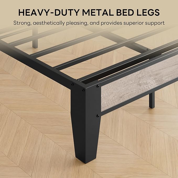 LIKIMIO King Size Bed Frames, Bouclé Storage Headboard with Charging Station, Solid and Stable, Noise Free, No Box Spring Needed, Easy Assembly