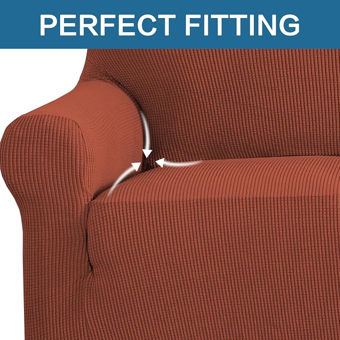 H.VERSAILTEX Stretch Armchair Slipcover Couch Cover Furniture Protector High Spandex Small Checks Knitted Jacquard Sofa Covers for Living Room (Armchair 31"-40", Rust)