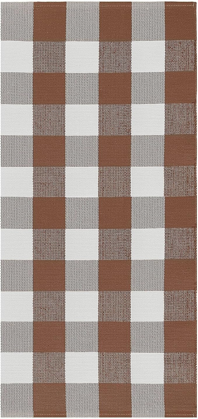 KOZYFLY Buffalo Plaid Area Rugs 2x4.3 Ft Brown and White Rug Washable Front Door Mat Woven Cotton Indoor Outdoor Rug for Front Porch Kitchen Entryway Patio Farmhouse Checkered Doormat