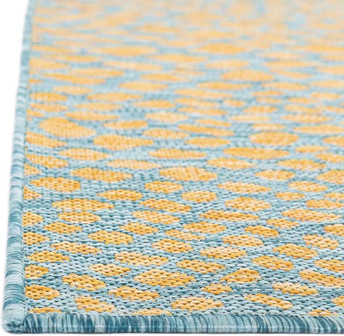 Unique Loom Jill Zarin Outdoor Collection Area Rug - Cape Town (7' 10'' x 10' Rectangle, Yellow and Aqua/ Light Blue)