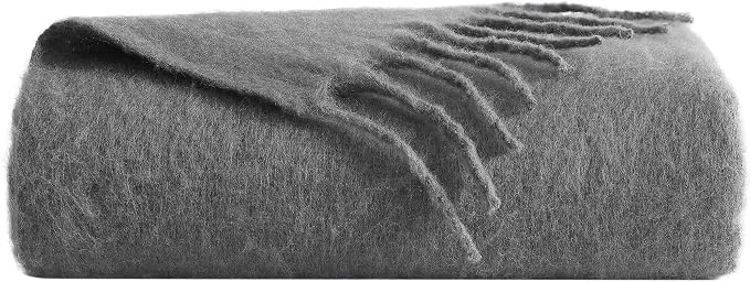 Kenneth Cole - Blanket, Faux Mohair Throw Blanket for Bed or Couch, Reversible Bedding with a Lightweight Feel, Oversized Blanket (Grey, 50" x 70")