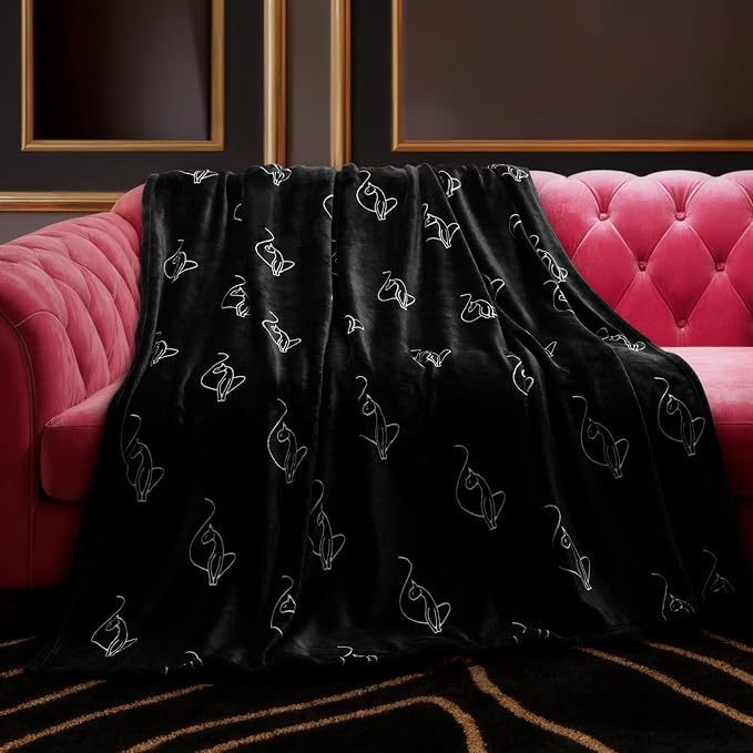 Baby Phat Oversized Plush Throw Blanket 60" x 70", Skinny Cat Black