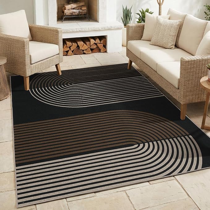 GarveeHome Modern Rainbow Easy Jute Rug 5x7, Washable Area Rugs for Living Room Farmhouse Dining Room, Contemporary Natural Non Slip Non Shedding Floor Carpet for Office RV Patio
