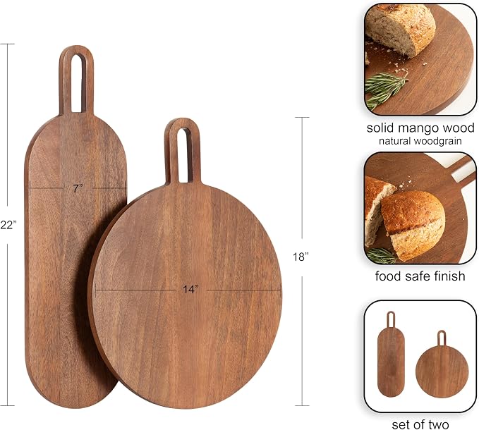 Kate and Laurel Staven Transitional Two-Piece Serving Boards Set; 7 x 22 and 14 x 18; Walnut Brown; Modern Food-Safe Charcuterie Boards from Solid Mango Wood for Use as Kitchen Countertop Decor