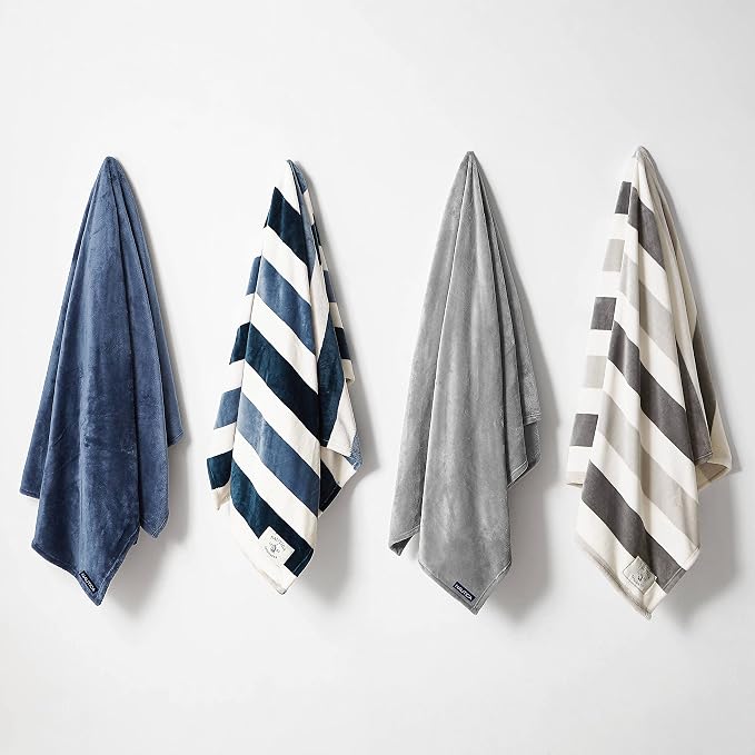 Nautica - Throw Blanket, Super Soft & Cozy Fleece Blanket, Lightweight Plush Bedding for Couch & Bed (Awning Stripe Navy, 50' x 60')