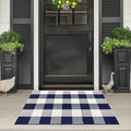 Buffalo Plaid Outdoor Rug 2x3 Cotton Woven Navy and White Checkered Doormat Washable Front Porch Mat Fall Layered Carpet for Indoor Outdoor Entryway Farmhouse Decor Area Rug