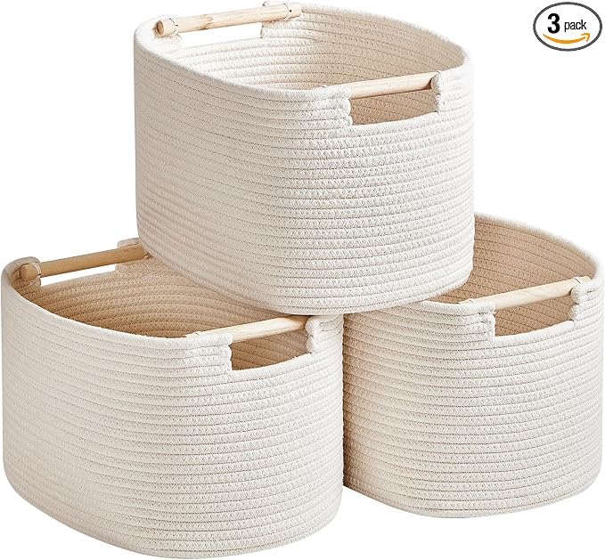 R RUNKA 3 Pack Storage Basket for Cabinet and Toy Organization - 13"x9.8"x8.7" Baskets for Storage - Baby Toy Bin - Toy Storage Organizer - Ideal for Empty Gift Baskets to Fill-White