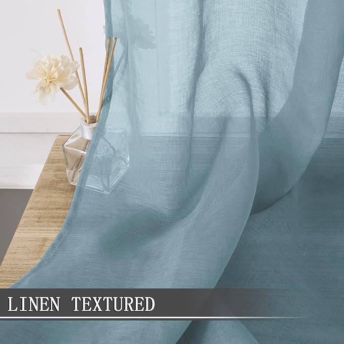 Tollpiz Short Sheer Curtain Linen Textured Living Room Curtains Sheer Light - Image 2