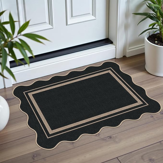 Easy Jute Entryway Rug 20"x32", Black Small Indoor Outdoor Carpet, Washable Non-Slip Floor Mat for Entryway, Kitchen, Porch