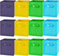 Yinder 12 Pcs Cube Storage Bin 10.5''x10.5''x11'' Storage Bins for Playroom Decor Colorful Bins for Kids Foldable Baskets for Nursery Organizer Boxes Fabric Boxes (Sky Blue, Green, Yellow, Dark Blue)