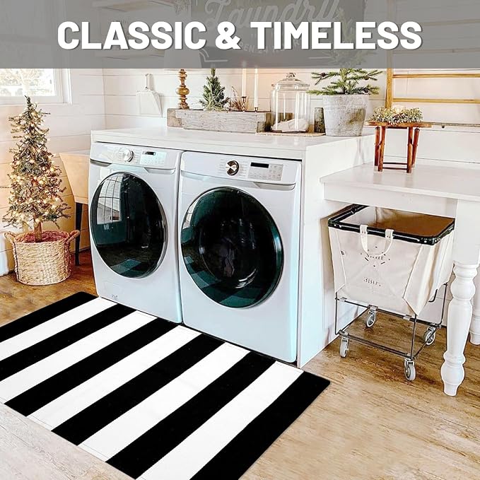 IOHOUZE Black White Striped Rug -27.5" X 43" Front Door Mats Outdoor,Washable Rug for Front Porch Decor,Spring Summer Welcome Mats Outdoor Indoor, Doormat for Farmhouse/Entryway/Home Entrance