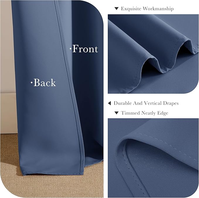 Pony Dance Short Length Curtains for Kitchen, Solid Half Window Curtain Tiers for Bathroom Energy Saving Privacy Shade for RV Camper, 34x36 Inch, Blue Haze, 2 Panels