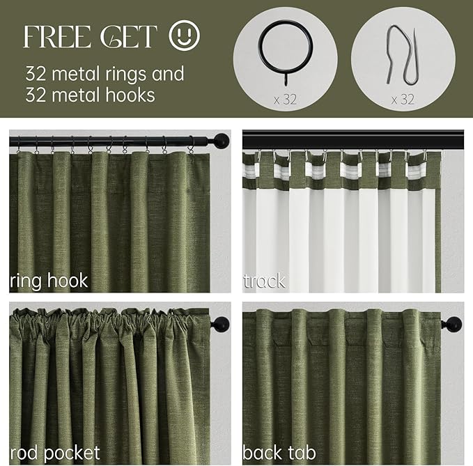 Topfinel Extra Long 132 Inch Olive Green Curtains 2 Panels Set for Living Room Bedroom Rod Pocket/Pleated Light Blocking Thermal Insulated Room Darkening Blackout Curtain/Drapes(W52 x L132 Loden)