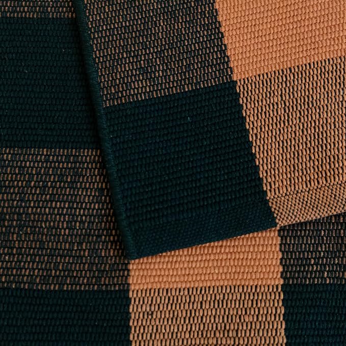 Bottalive Buffalo Plaid Outdoor Rugs, 3'x5' Orange and Black Checkered Indoor/Outdoor Area Rug, Layering Rug for Hello/Welcome Door Mat, Washable Cotton Woven Farmhouse Mat for Fall Front Porch Décor