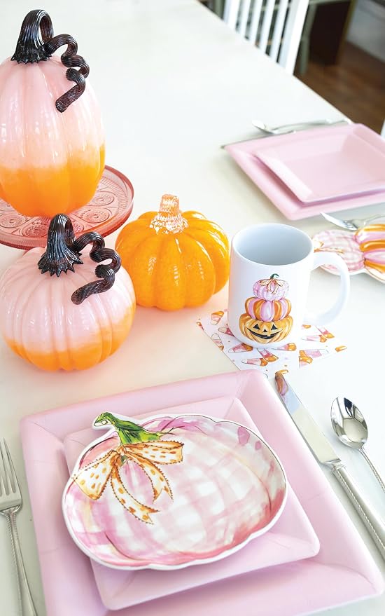 Boston International Handblown Art Glass Pumpkin Thanksgiving Halloween Decorations for Home, Small, Orange
