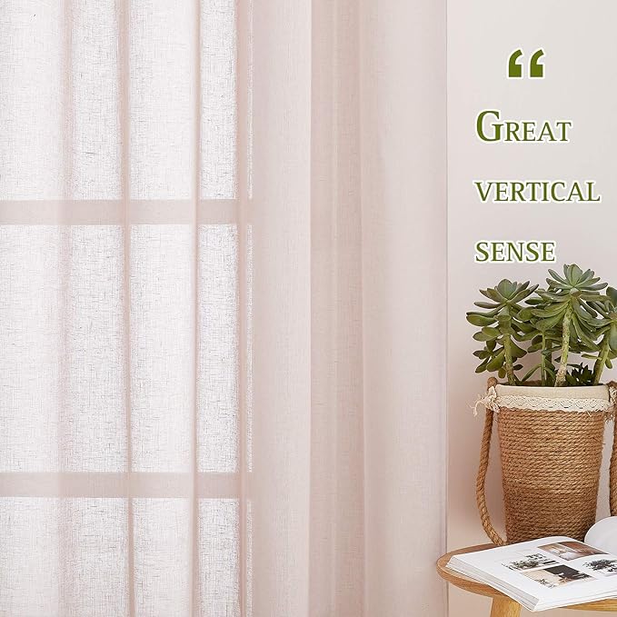 NICETOWN Linen Textured Semi Sheer Bedroom Curtains, Grommet Top Flew to Floor - Image 5