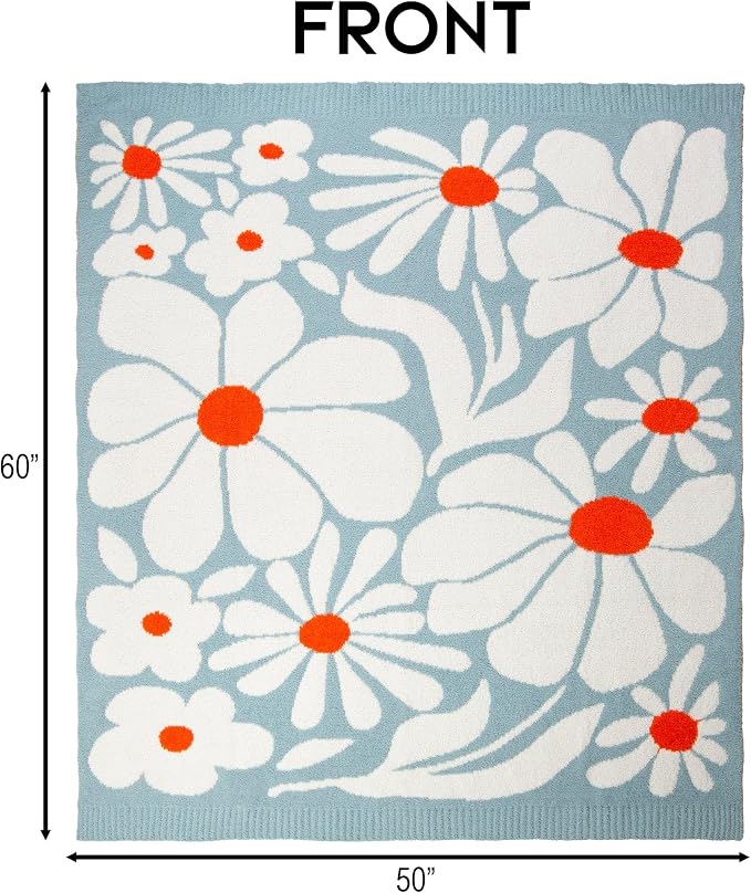 Carstens, Inc. Luxury Soft Stretchy Reversible Plush Throw Blanket, Large 50" x 60", Blossom Blues