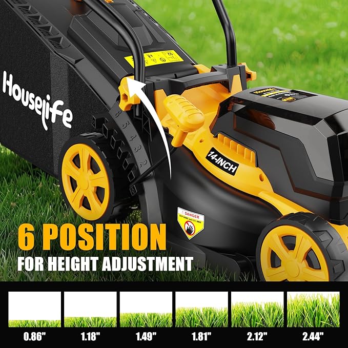 40V Cordless Lawn Mower Compatible with Dewalt 2x20V MAX Battery | 14" Electric Mower with 35L Grass Bag, 6-Position Height Adjustment, Foldable, Suitable for Gardens and Patios (Tool Only)
