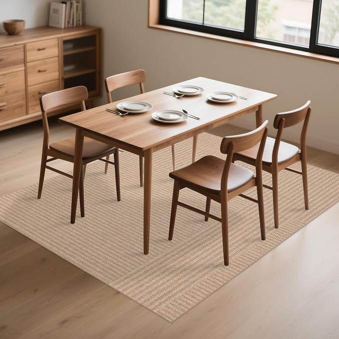 Easy Jute Rug for Pet Homes: 5x7 Outdoor Rug - Beige Stripes | Washable Design Cuts Your Cleaning Time by 75% and Maintain Shape and Texture after 50 Washes