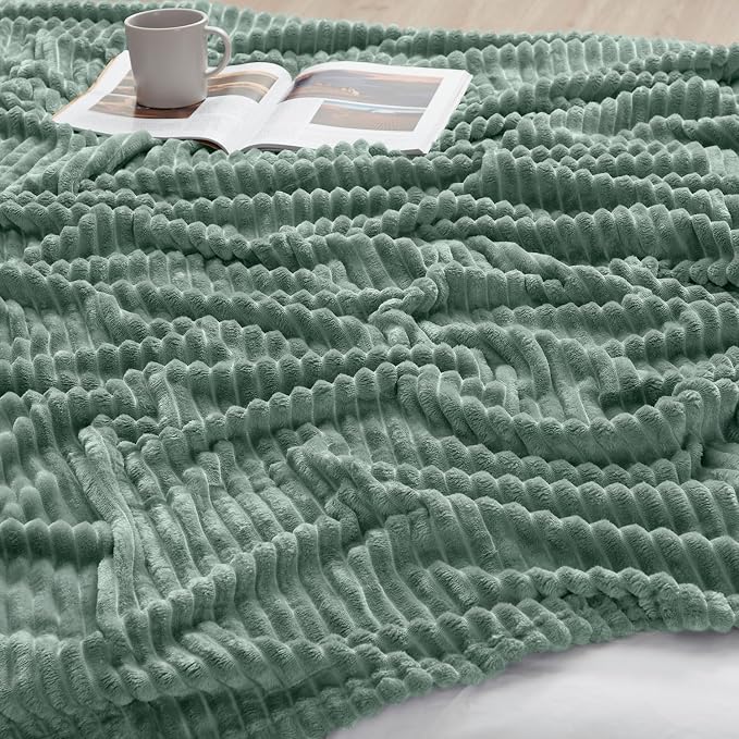 Nestl Green Throw Blanket for Couch - Cozy Warm Fuzzy Blankets for Women, Set of 2 Small Fleece Throws for Girls - Sage Green, 50 x 60 Inches