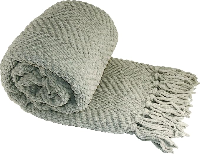 Home Soft Things Silver Throw Blanket Knitted Tweed Throw 50'' x 60'', Silver, Super Soft Cozy Warm Comfortable Breathable Throw for Living Room Chair Couch Bed Sofa Bedroom Home Décor