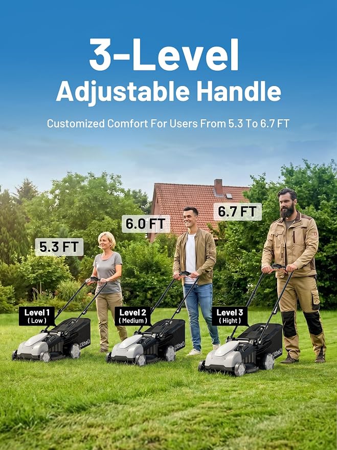 Litheli 18" Cordless Lawn Mower, 2 x 8.0Ah Battery Powered Lawn Mower