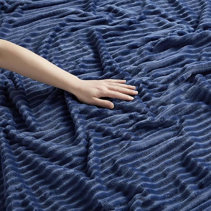 Nestl Blue Throw Blanket for Couch - Cozy Warm Fuzzy Blankets for Women, Set of 2 Small Fleece Throws for Girls - Navy Blue, 50 x 60 Inches