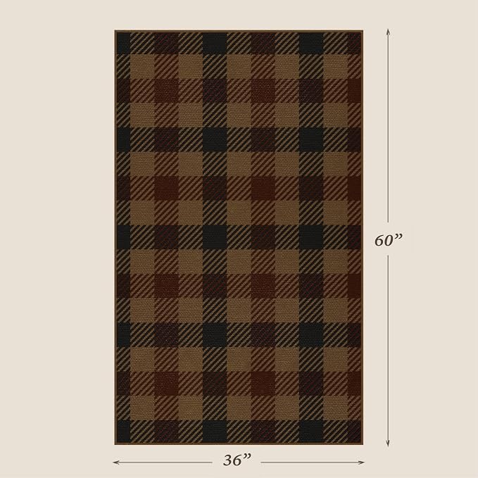 JTJ 3x5 Vintage Door Mats Outdoor Entrance - Easy Jute Fall Rugs Outdoor for Patio, Balcony, Kitchen, Mudroom, Washable Earthy Brown and Red Checkered Elegence Décor