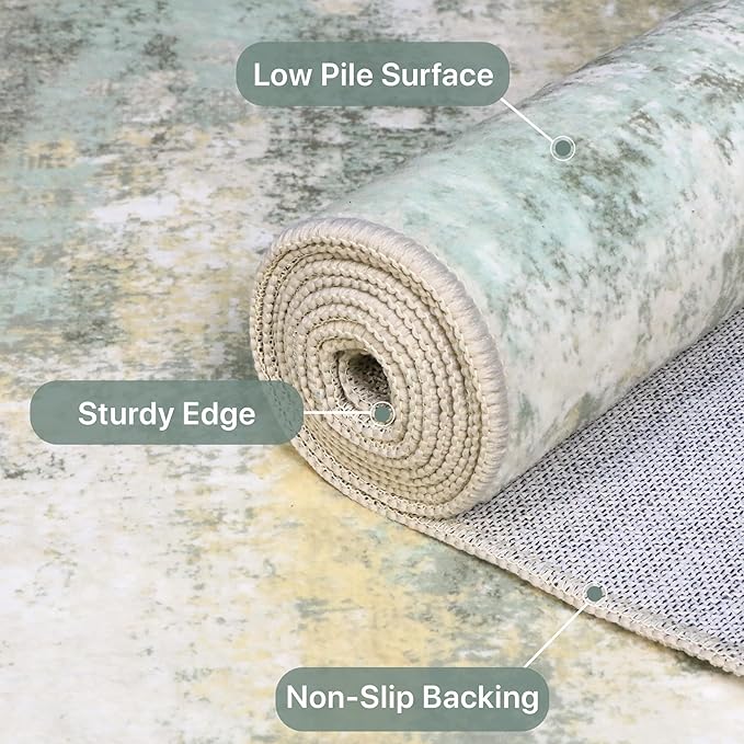 BEIMO 3x5 Rugs for Entryway Entrance Kitchen, Machine Washable Modern Abstract Soft Area Rug, Low Pile Indoor Floor Carpet with Non Slip Backing, Light Green/Cream