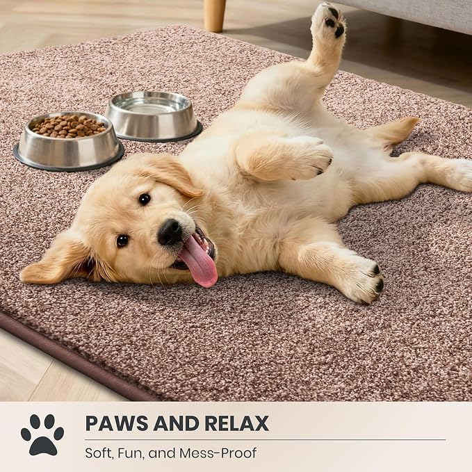 PURRUGS Easy Care Area Rug 4.5ft x 7ft, Non-Slip Washable Entryway Rug, Dog Door Mat, Stain Resistant Accent Rug for Hallway, Living Room, Bedroom and Mudroom, Brown-Light Cream